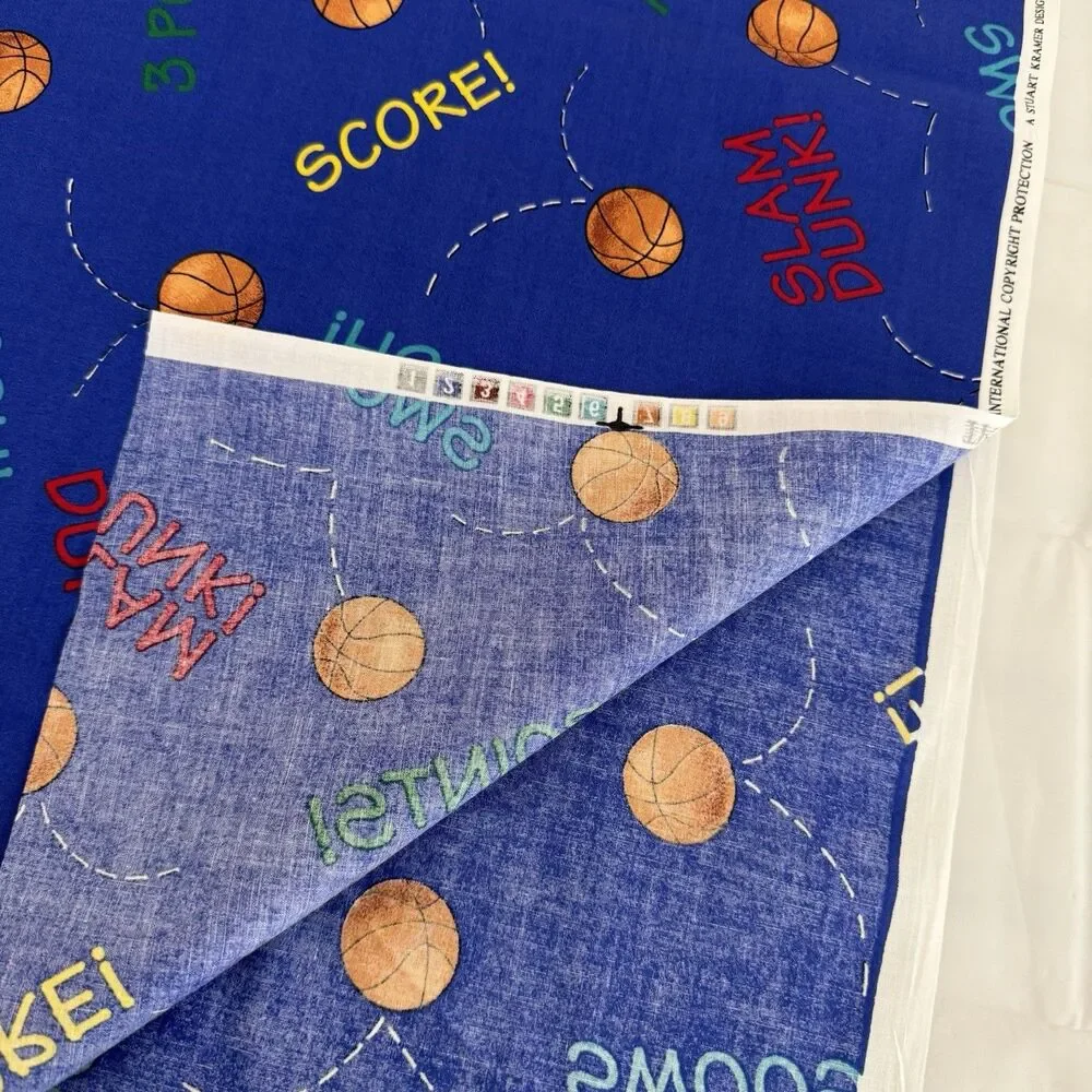Basketball Fabric Slam Dunk Swoosh 3 Points Sports Quilting Sewing Cranston BTY